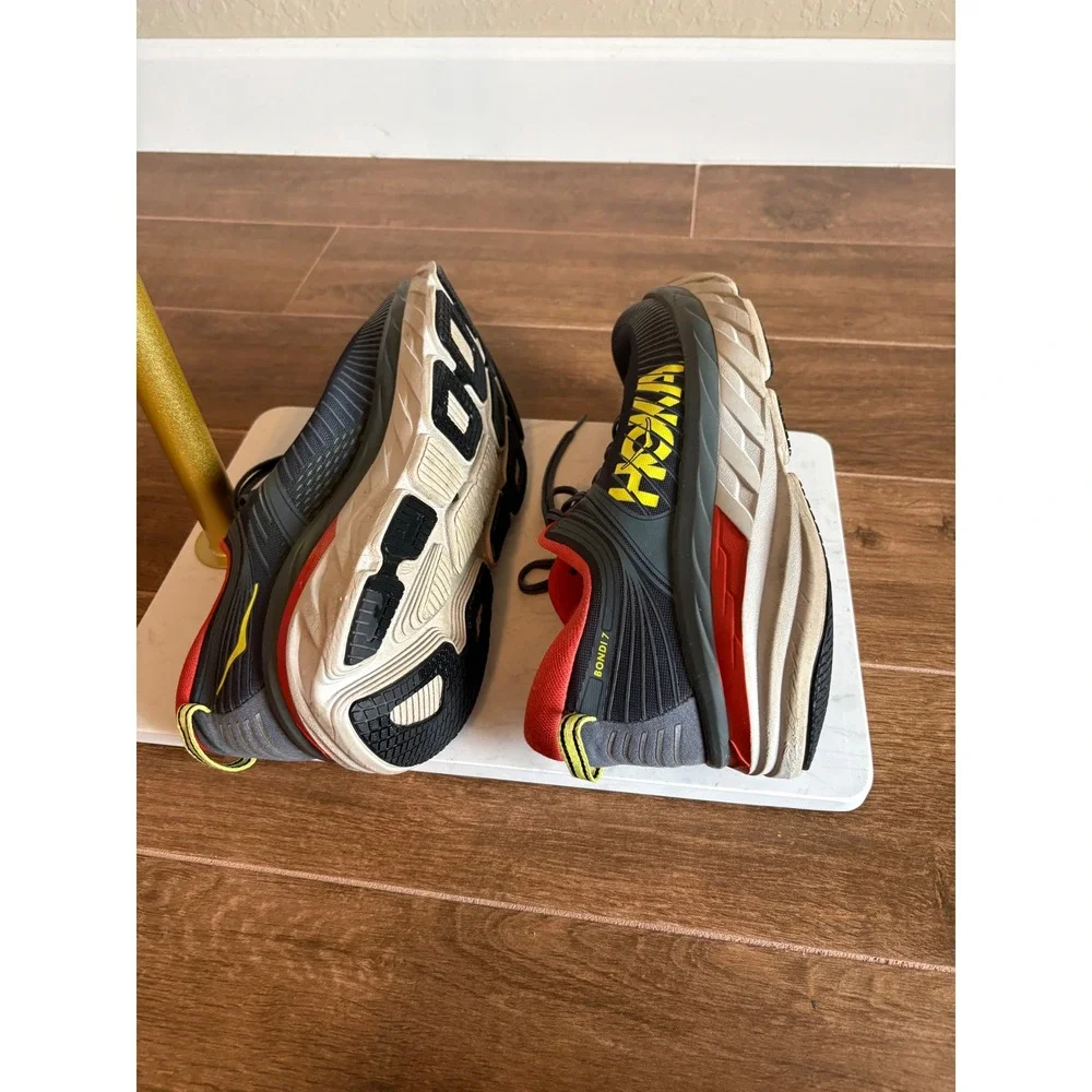 Hoka One One Bondi 7 Mens Running Shoes Gray Red Yellow Size 12 Athletic